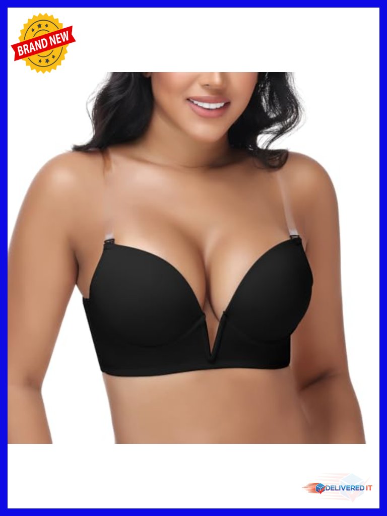 Plunge Backless Bra Push Up Underwire Low Cut Outfits Bras With Clear Straps